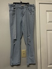 Levi's High Rise Straight Crop Light Blue Distressed Denim Jeans Women