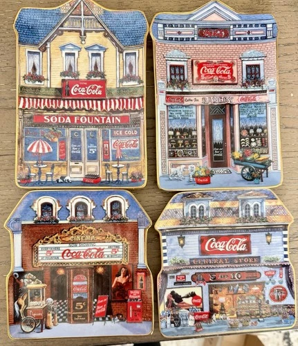 Vintage Franklin Mint Coca-Cola Limited Edition Porcelain Plates Set of 4/24k G