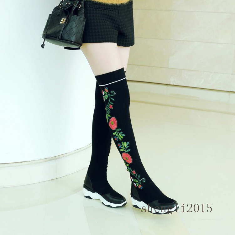 NEW Floral Embroidery Over Knee Thigh Thigh Thigh Boots Creeper Stretchy Stock Bootie Women 4accf5 NEW Floral Embroidery Over Knee Thigh Thigh Thigh Boots Creeper Stretchy Stock Bootie Women 4accf5