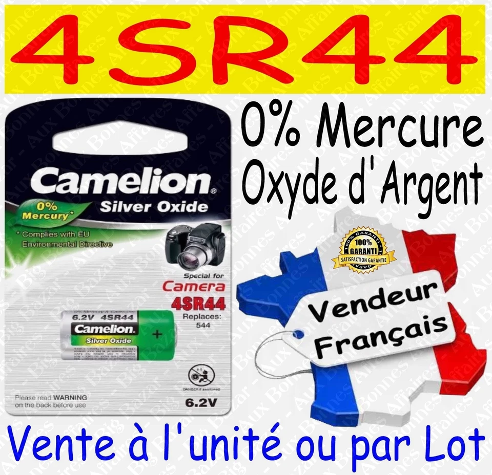 Piles Photo Oxyde d'Argent 6,2V : 4SR44 2CR11108 544L PX28L ( x 1 ou par lot )