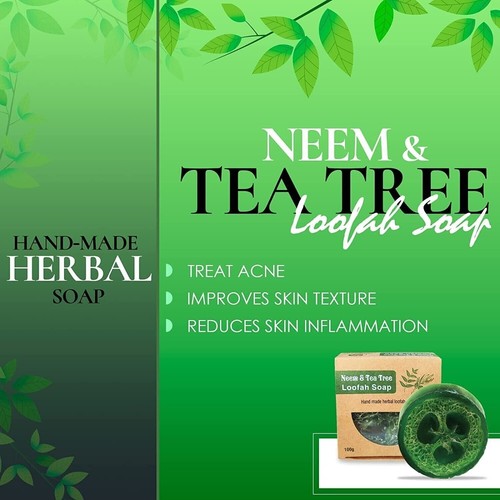 Neem & Tea Tree with Black Seed Loofah Soap - 100g - Pack of 2 - Exfoliating - Picture 11 of 12