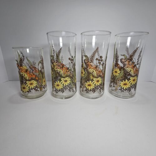 Küche Trinkgläser Schmetterling Blumen Erdtöne 4er Set Vintage Glas Set - Bild 2 von 9