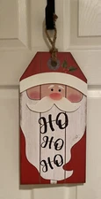 Santa Claus Ho Ho Ho Tag Hanging Wood Sign, Christmas Decor Christmas Wall Decor