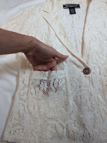 Women's / Junior's Vtg Buckle Daytrip Ivory Lace Button Front Blazer Jacket Sz L - Picture 5 of 13
