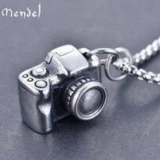 MENDEL Stainless Steel Mens Womens Photographer Camera Charm Pendant Necklace