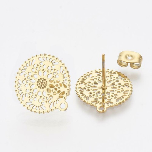 50PCS Stainless Steel Hollow Earring Stud Ear Post with Loop Flower Earrings - Picture 7 of 9
