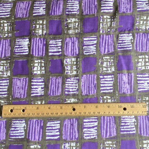1.9 YD Vintage Abstract Geometric Fabric Purple Cotton 1950s