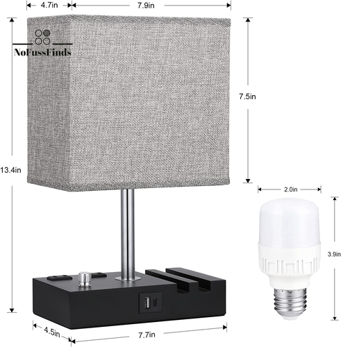 Fully Dimmable Nightstand Lamp for Bedroom with USB C Ports, Grey Small Bedside - 第 7/12 張圖片