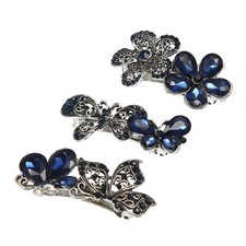 3pcs Hair Barrettes Hair Clips Sparkly Glitter Rhinestones Hairpin Blue Black