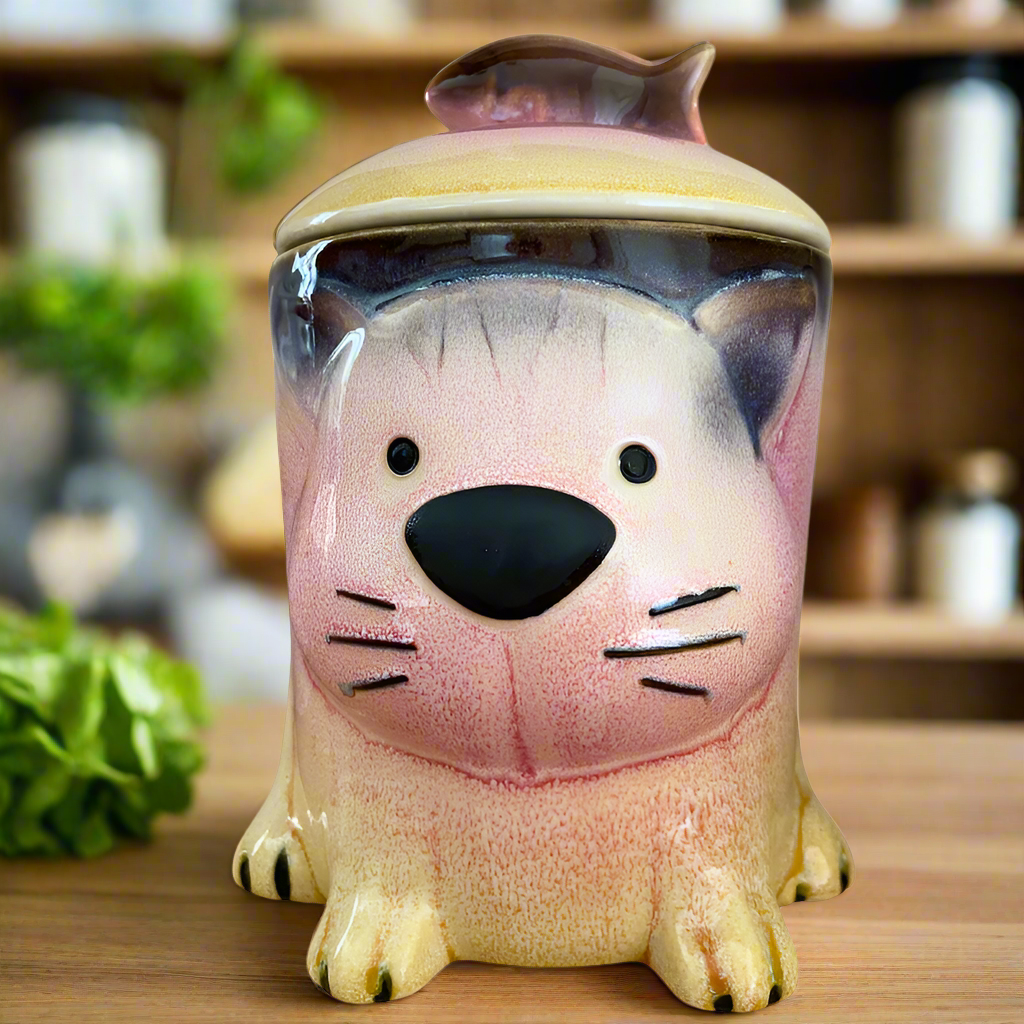 Porcelain Cat Treat Jar Storage Jars Canister Lesser & Pavey Faithful Friends