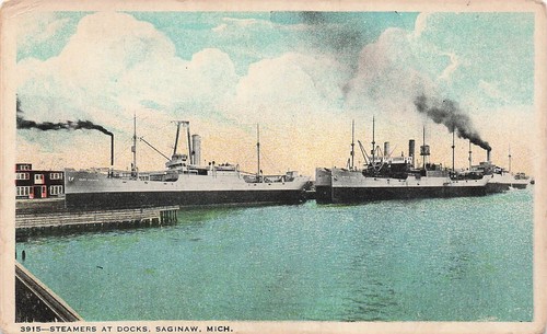 Saginaw Bay MI Michigan Harbor Steamers Ships Early 1900s Vtg Postcard G30