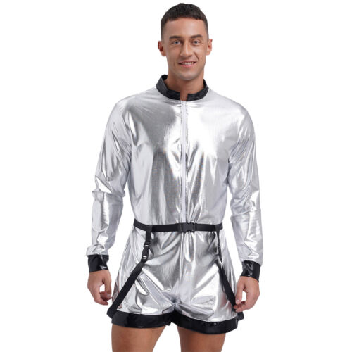 UK Men Shiny Astronaut Space Suit Costume Spacesuit Space Cosplay Jumpsuit - Picture 35 of 74