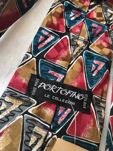 Vintage Portofino Le Collezion Krawatte mehrfarbig geometrisches Muster 100 % Seide - Bild 9 von 9