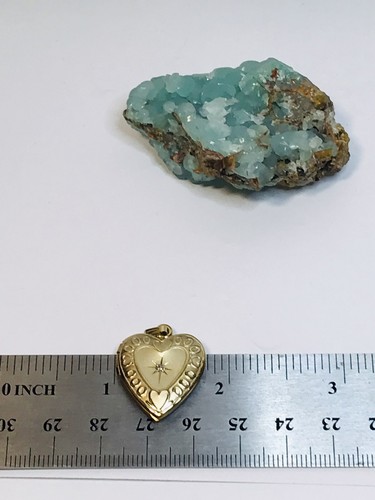 14K Vintage Locket Solid Gold Heart Within Heart Center Diamond Puffy Pendant - Picture 4 of 18