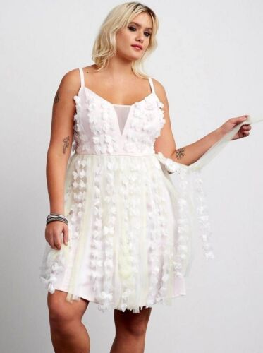 Torrid Plus Size 2 Sexy Pastell Gelb/Rosa Fee Tüll Blumen Mini Party Kleid - Bild 3 von 4
