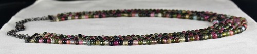 Natural Tourmaline Beads Necklace 5 L 633 Cts Multi Round Gemstone Silver Clasp - Picture 5 of 10