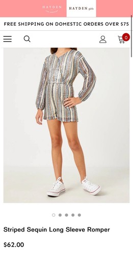 HAYDEN Girls Striped Sequin Long Sleeve Navy Orange Romper; Auburn Gameday LARGE - Picture 2 of 8
