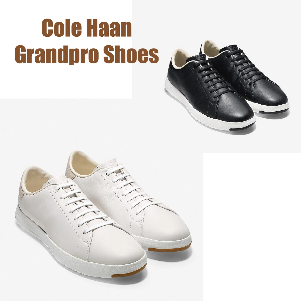Men Cole Haan GrandPro Tennis Shoes Black White Leather Sneakers NEW