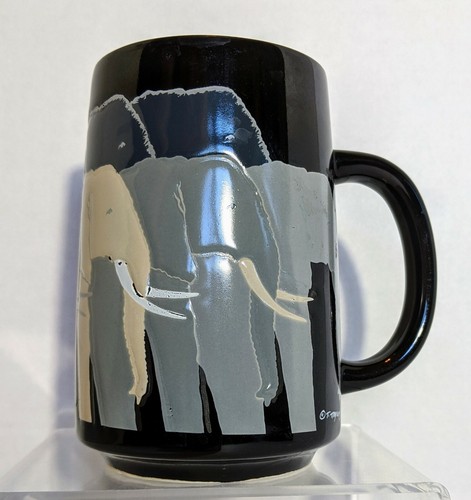 Vintage Otagiri Elephant Mug Tuskers By Taylor Gray On Black Made In Japan 14 OZ - Picture 2 of 7