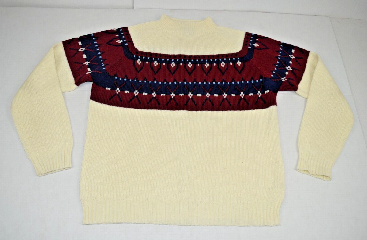 70s コリア製 JC Penney ループカラー ウール チェック シャツ L Vintage Sweater JC Penney Size XL 70s White Red Blue Nordic Yoke High Neck