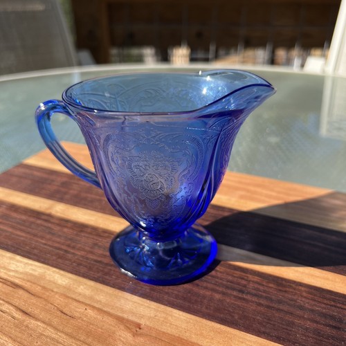 Hazel Atlas Royal Lace Cobalt Creamer Depression Glass - Picture 3 of 9