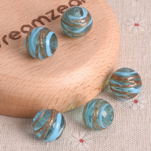 5pcs Round 14mm Skein Ball Shape Handmade Lampwork Glass Loose Beads DIY Jewelry - Picture 5 of 9