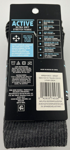 Russell Performance Active Crew Socks 3 Pack Boys Small Multi Color - Picture 9 of 10