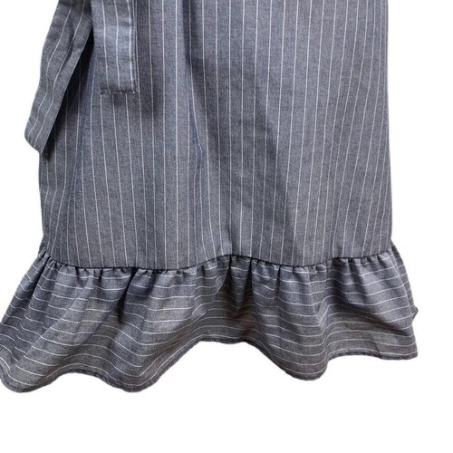 Eci Pinstripe Shift Dress Tie Waist Sash Ruffle Hems Round Neck Lightweight L - Picture 5 of 10