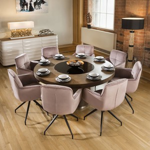 Details About Large Elm Round 1 6m Dining Table 8 Rose 360 Swivel Carver Chairs
