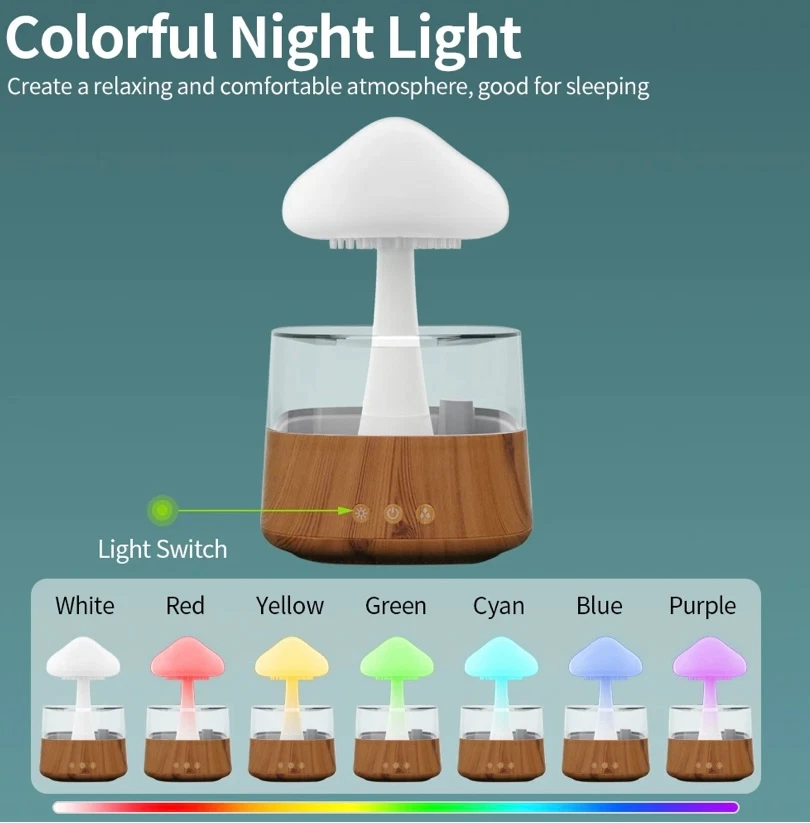 Humidificador Cloud Rain para hogar u oficina difusor de aceites esenciales luces LED Foto 2 de 4