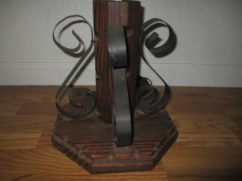 Vintage~Wood Base & Curved Wrought Iron Table Lamp~31.0" Tall ~NO LAMP SHADE - Picture 6 of 12