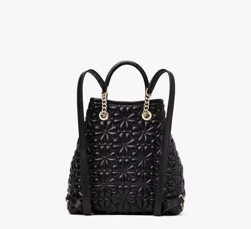 New Kate Spade Bloom Medium Quilted Leather Backpack Black Drawstring Chain $478 - Picture 5 of 14