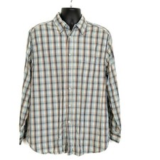 Wrangler Mens sz L Shirt Blue Plaid Long Sleeve Collared Button Up