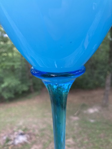 Art Glass Blue 18 1/2” Stem Wine Goblet - MCM Murano Italy - Picture 8 of 11