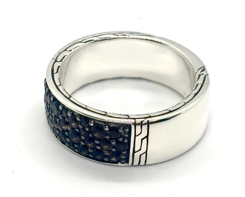 John Hardy Silver Classic Chain Carved Motif Band with Smoky Quartz size 10 #91 - Picture 3 of 7