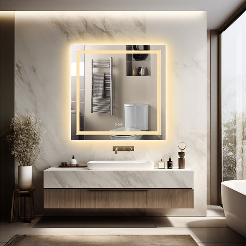 36"X36" LED Bathroom Mirror with Dual Lights Backlit Mirror Square Anti-Fog - Picture 5 of 23