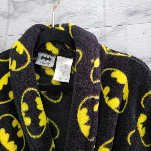 Batman Boys Bath Robe Size 7 Black Yellow Flame Resistant Soft Polyester Pockets - Picture 4 of 10