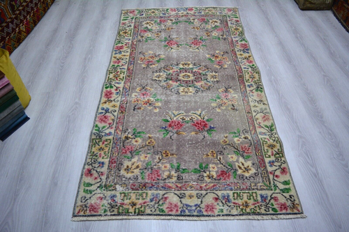 Multicolor Turkish Vintage Rug,  3.6x6.7ft,  Handmade Rug, Antique Oriental Rug, - Picture 1 of 15