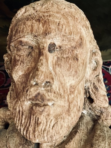 ANTIQUE CARVED WOOD FRAGMENT BUST SANTOS FIGURE SAINT IGNATIUS OF LOYOLA 17TH C - Picture 7 of 19