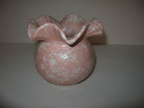 Vintage Shawnee Kamee Ware Spritzvase rosa weiß gekräuselte Vase #2501 4,5" hoch - Bild 3 von 6
