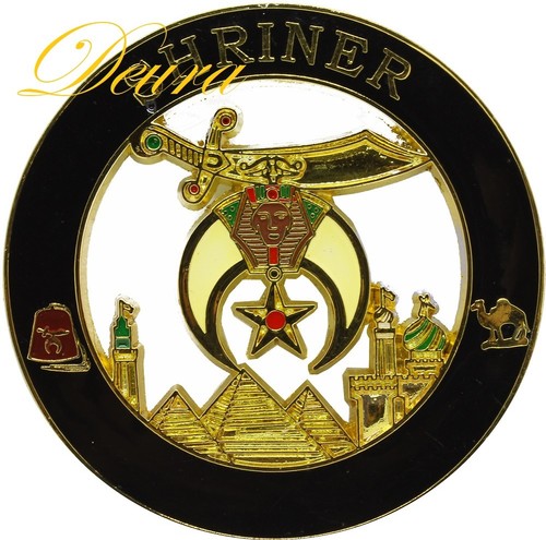 Masonic Shriner Shriners Car Emblem Zinc Alloy 3" Black // Gold DMCE18 - Picture 1 of 3