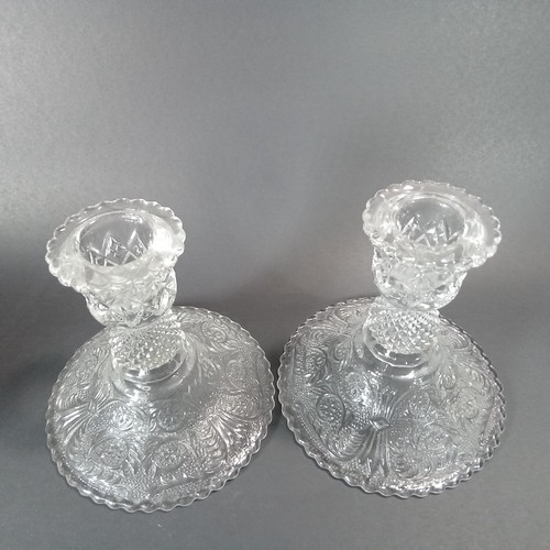 Duncan & Miller Sandwich Glass Clear Manganese Stem 41 Taper 2 Candle Holders - Picture 7 of 11