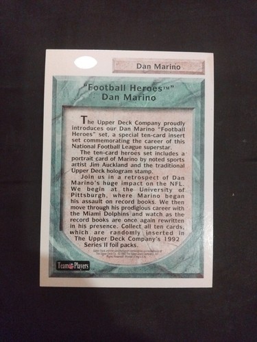 1992 Upper Deck Fußballhelden Dan Marino Miami Delfine - Bild 3 von 4