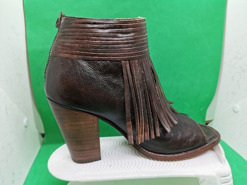 Bed Stu Onset Olivia Peep Toe Fringe Booties Brown Leather Size 9 - Picture 5 of 23