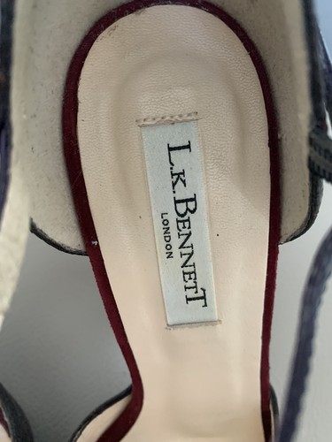L. K. BENNETT LONDON BROWN/BURGUNDY T- BAR SANDALS SIZE 37/ 4, VGC - Picture 5 of 10