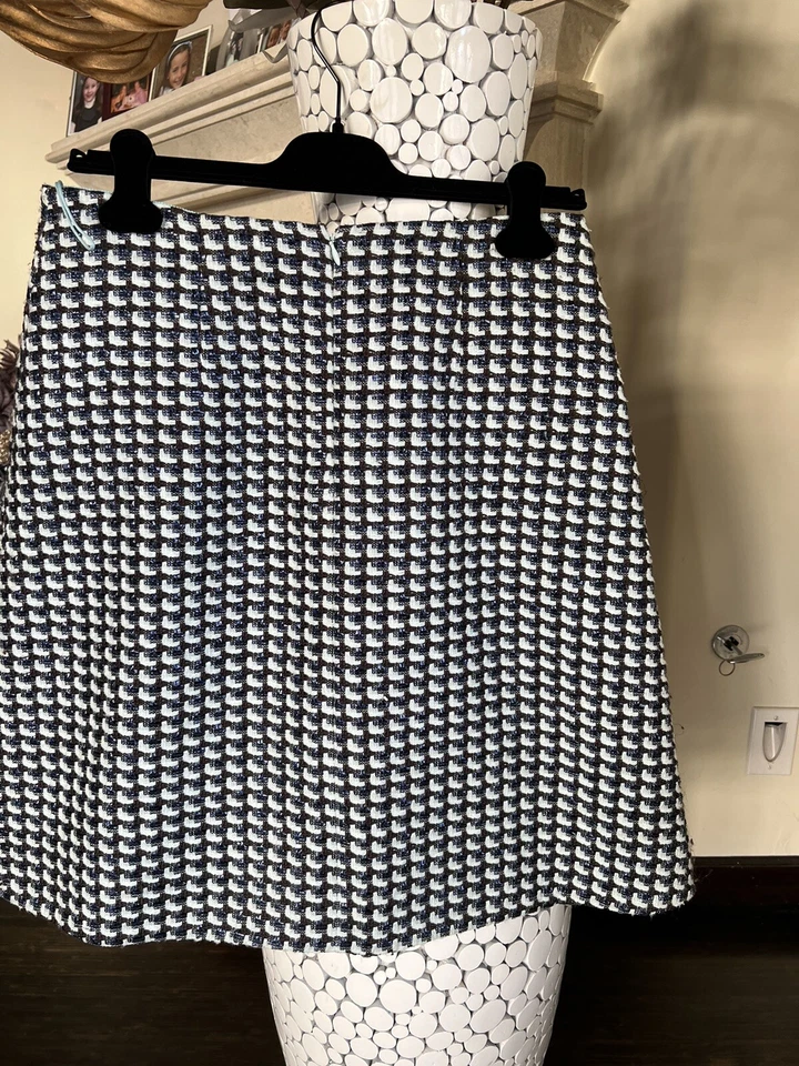 Falda Tallada Tweed Azul Metálico EU 42 US 8/10Totalmente Forrada En Excelente Estado Foto 3 de 4