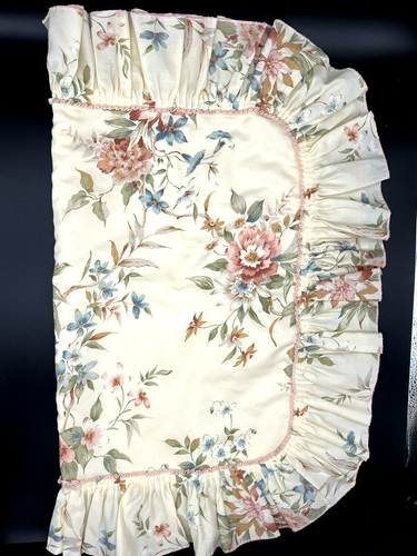 VTG JC Penney Quilted Coverlet & Pillow Sham Floral Coral Blue Cottage Romantic - Picture 2 of 14