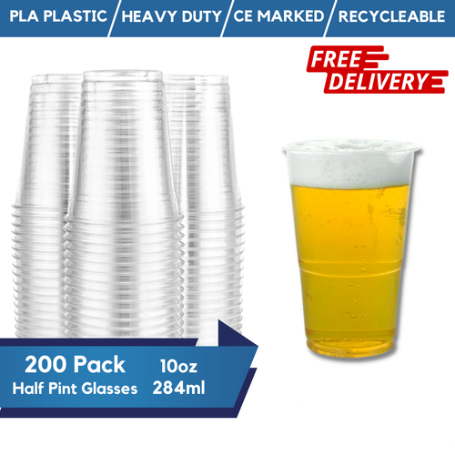 Disposable Half Pint Glasses, Clear Plastic Pint Cup, Party Cups 10oz - Reusable - Picture 6 of 8