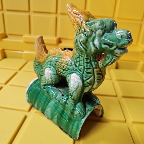 Vintage Sancai Glaze Phoenix Rooster King Dragon Figural Roof Tile Set Charms - Picture 10 of 18
