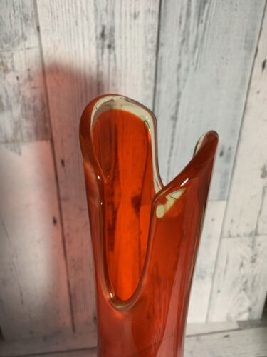 MCM /VTG Amberina Swung/Streched Pot Belly Base Pedestal Glass Vase Unmarked - Picture 11 of 14